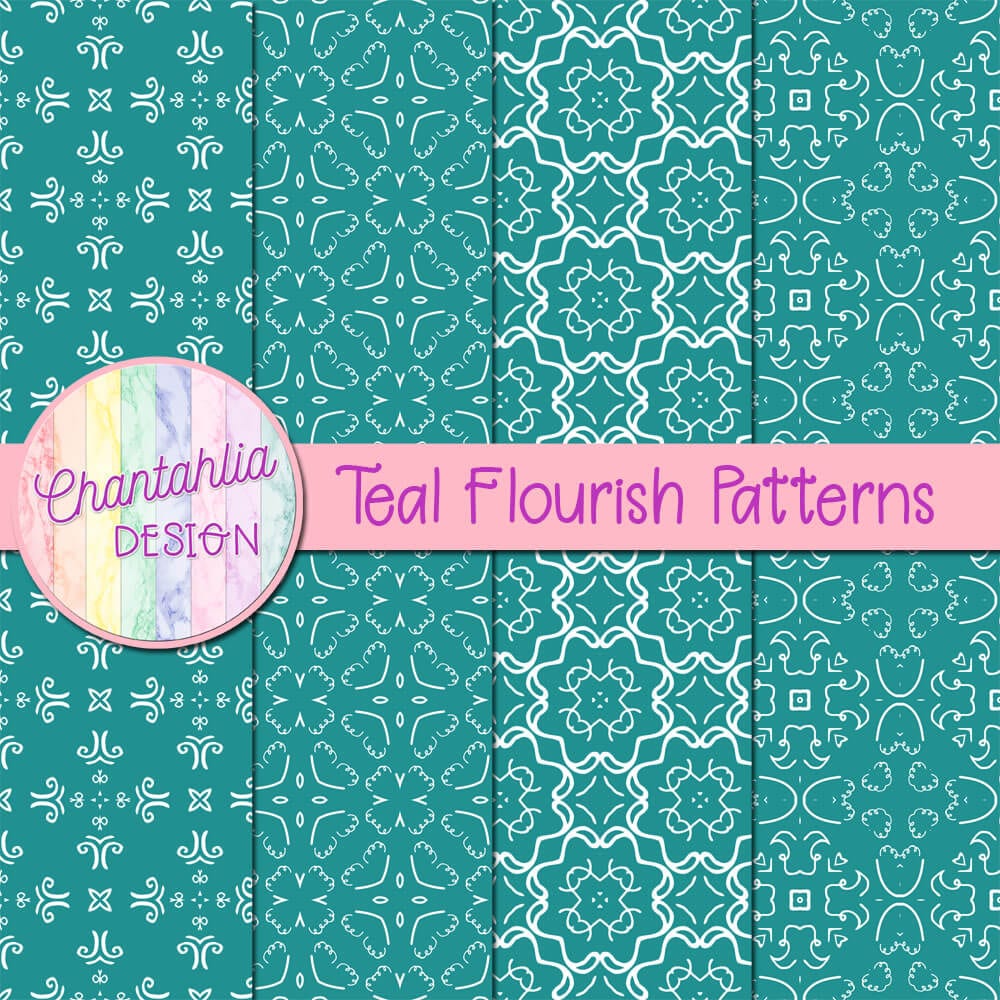 Free Digital Papers Featuring Teal Flourish Designs