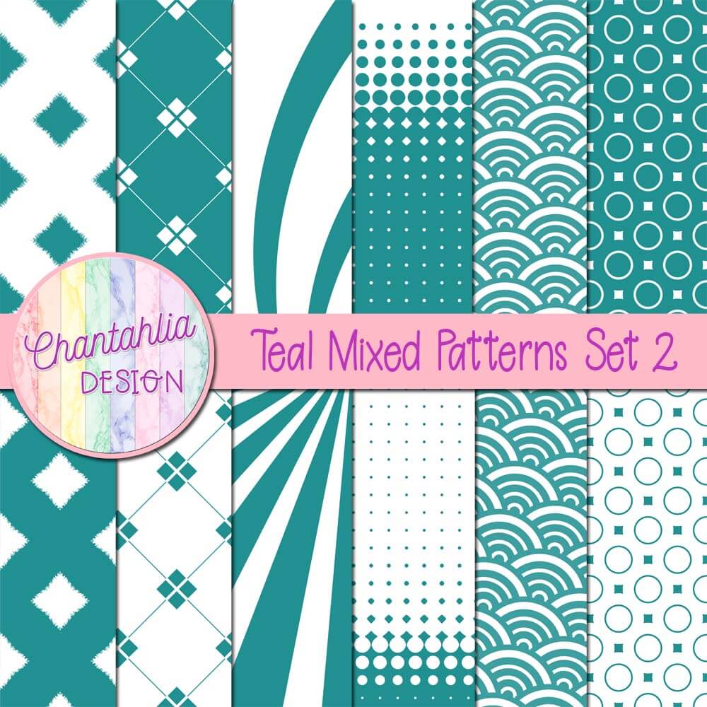 Free Digital Papers Featuring Mixed Patterns In Teal