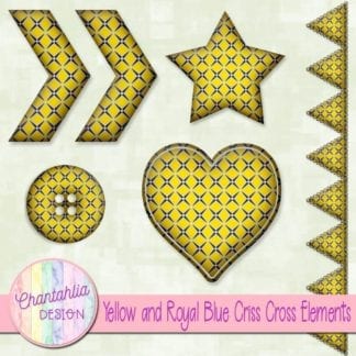 Free embellishments in a yellow and royal blue criss cross style