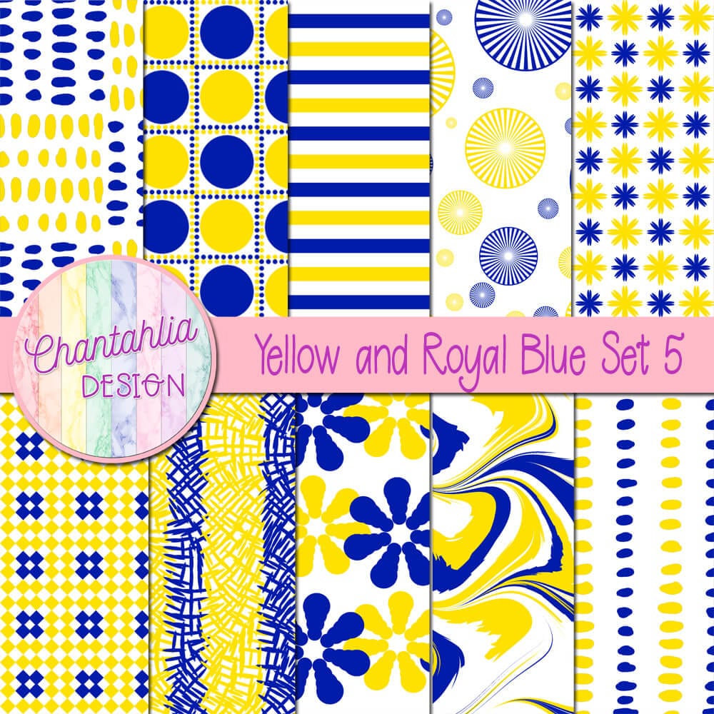 Free Yellow and Royal Blue Digital Papers with Patterned Designs