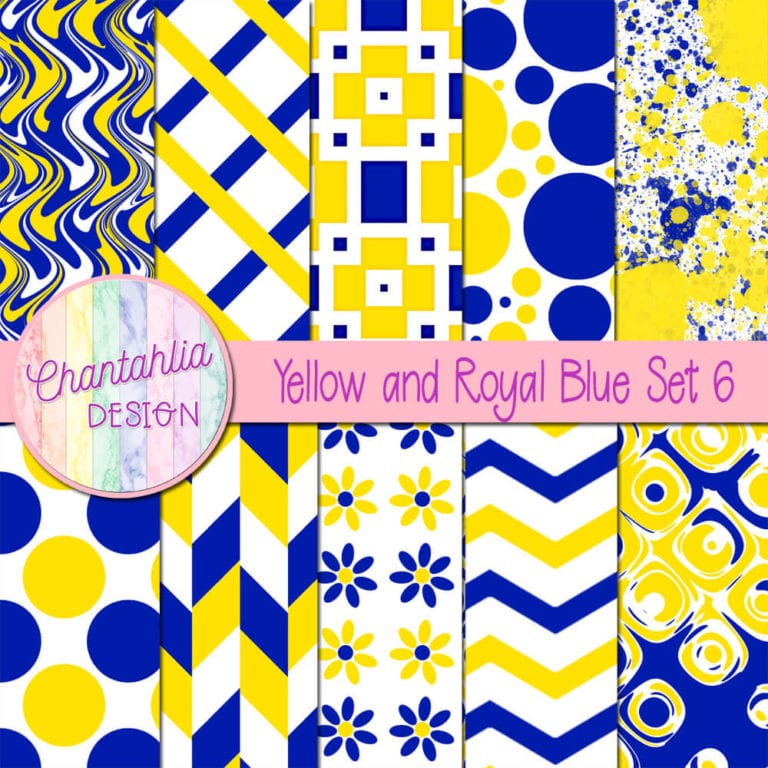 Free Yellow and Royal Blue Digital Papers with Patterned Designs