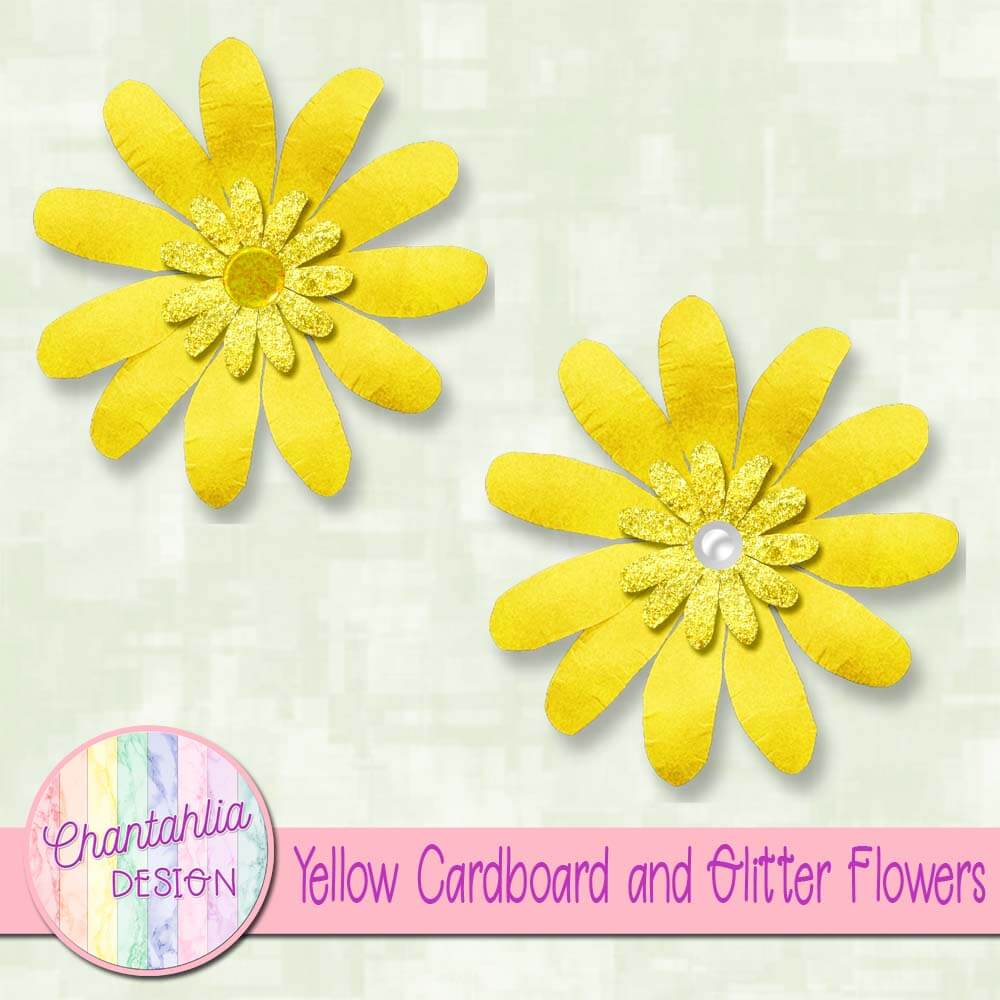 Free Cardboard and Glitter Flowers Design Elements in Yellow