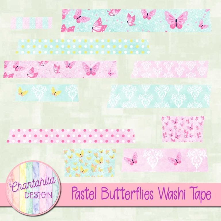 Free Pastel Butterflies Washi Tape for Digital Scrapbooking