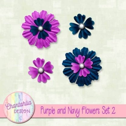 Purple and Navy Flowers Set 2