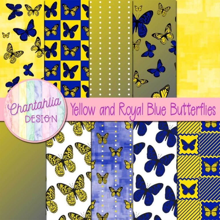 Free Yellow and Royal Blue Digital Papers with Butterfly Designs