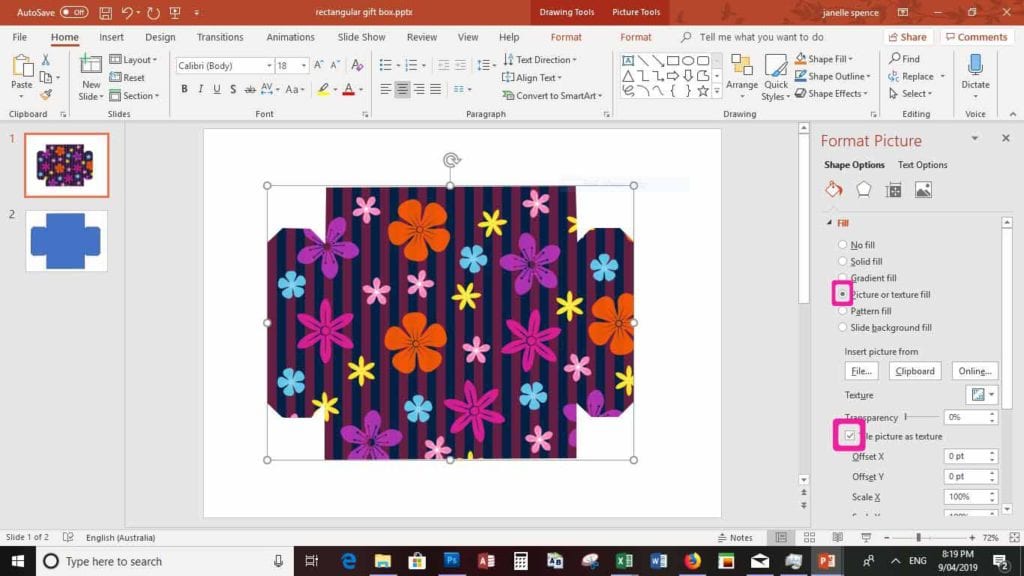 powerpoint screen of making gift box