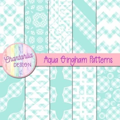 Free digital papers with aqua gingham patterns.