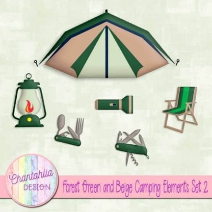 Forest Green and Beige Camping Elements Set 2