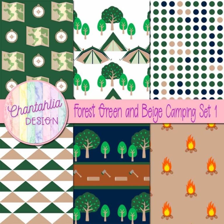 Free Forest Green and Beige Camping Digital Papers