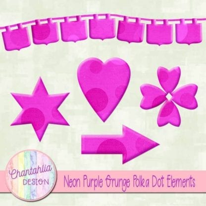 Neon Purple Grunge Polka Dot Elements