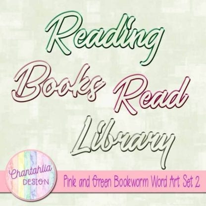 Pink and Green Bookworm Word Art Set 2