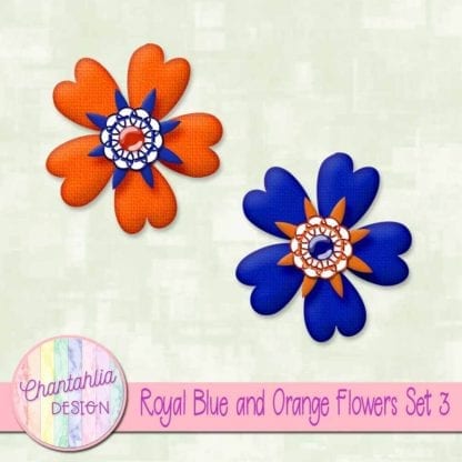 Royal Blue and Orange Flowers Set 3