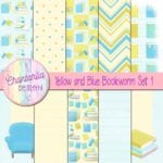 Free Yellow and Blue Bookworm Digital Papers