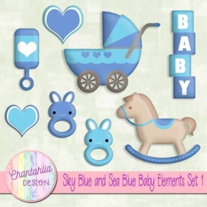 Sky Blue and Sea Blue Baby Elements Set 1