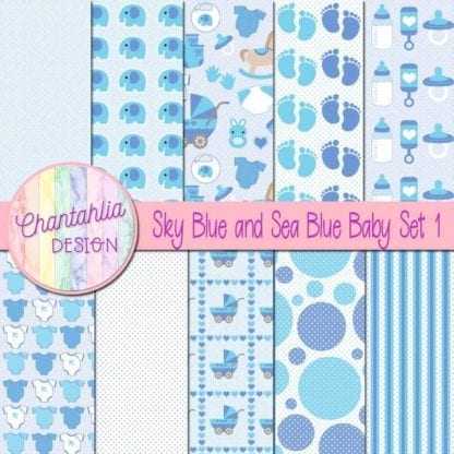 Sky Blue and Sea Blue Baby Digital Papers Set 1