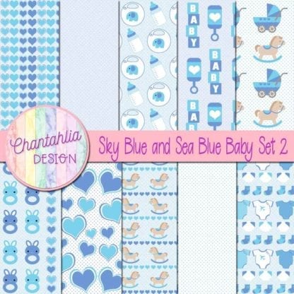 Sky Blue and Sea Blue Baby Digital Papers Set 2