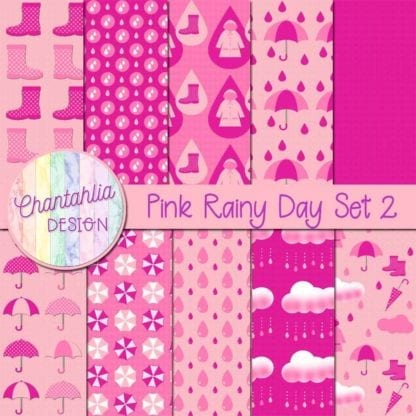 Pink Rainy Day Digital Papers Set 2