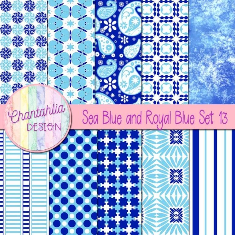 Free Sea Blue and Royal Blue Digital Papers with Patterned Designs