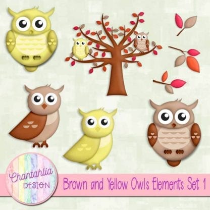 Brown and Yellow Owls Elements Set 1