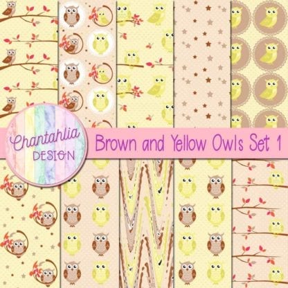 Brown and Yellow Owls Digital Papers Set 1