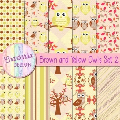 Brown and Yellow Owls Digital Papers Set 2