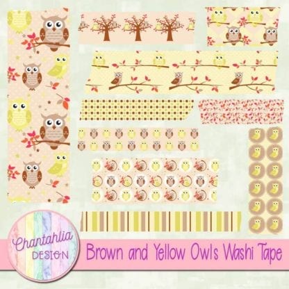 Brown and Yellow Owls Washi Tape