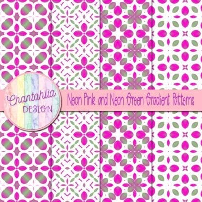 Neon Pink and Neon Green Gradient Patterns Digital Papers