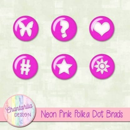 Neon Pink Polka Dot Brads