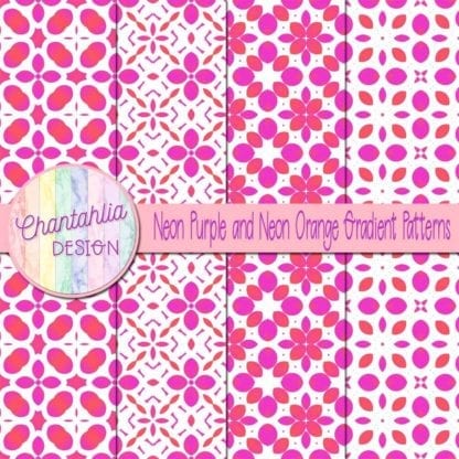 Neon Purple and Neon Orange Gradient Patterns Digital Papers