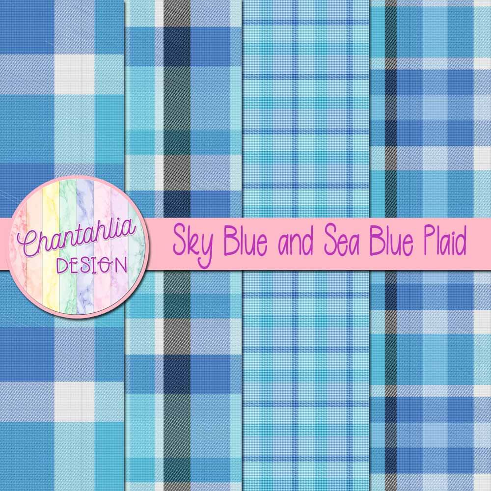 Free Sky Blue and Sea Blue Digital Papers with Plaid Designs