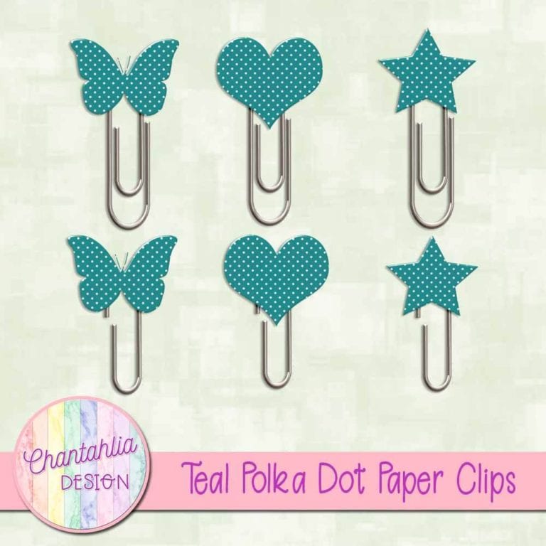 Free Teal Polka Dot Paper Clips Design Elements