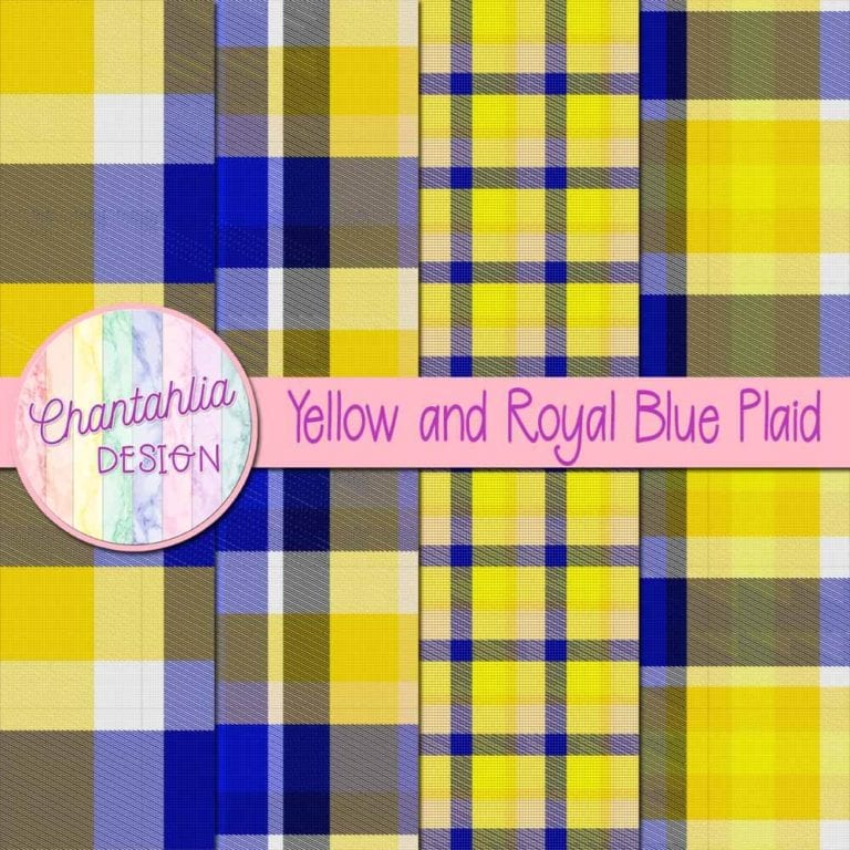 Free Yellow and Royal Blue Digital Papers with Plaid Designs