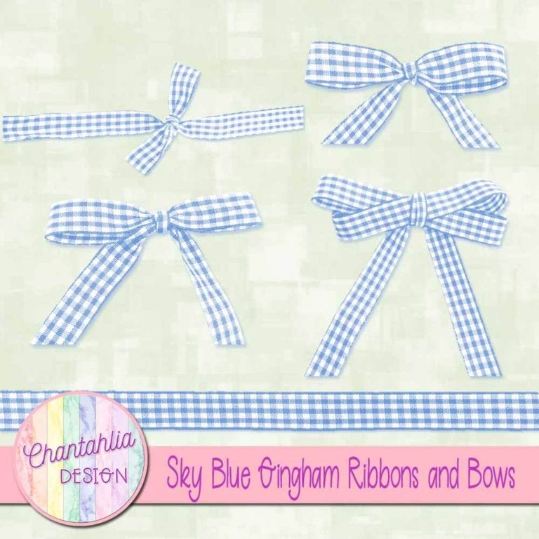 Free Sky Blue Gingham Ribbons and Bows Design Elements