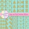 Free Digital Papers featuring Aqua and Gold Christmas Patterns