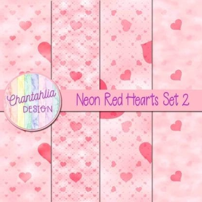 Neon Red Hearts Digital Papers Set 2