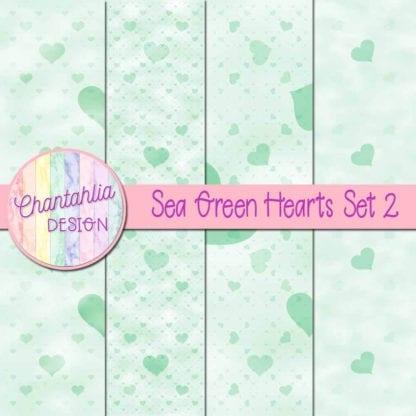 Sea Green Hearts Digital Papers Set 2