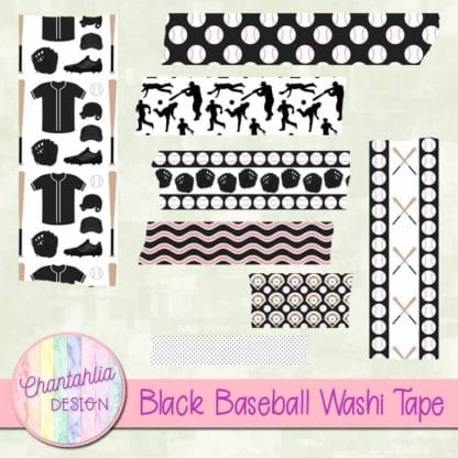 black baseball digital washi tape