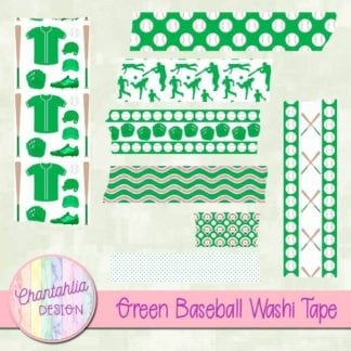 green baseball digital washi tape