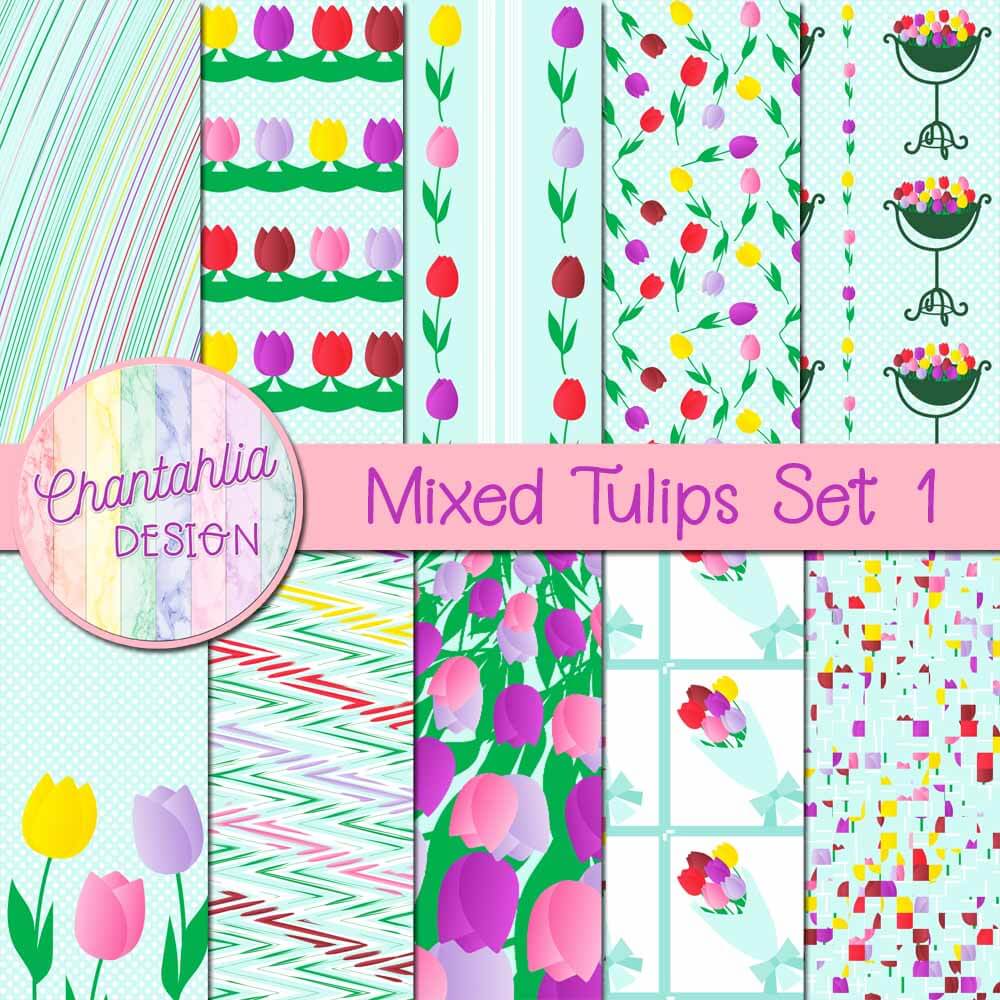 mixed tulips digital papers