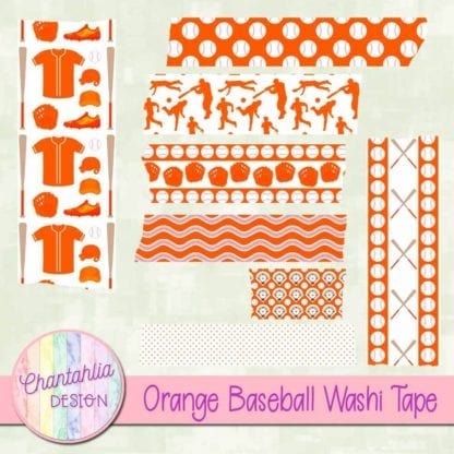 orange baseball digital washi tape