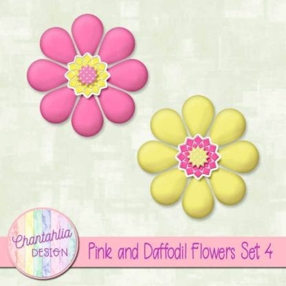 Pink and Daffodil Flowers Set 4