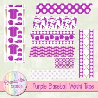 purple baseball digital washi tape