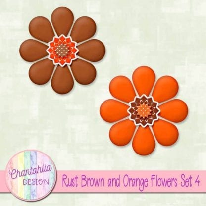 Rust Brown and Orange Flowers Set 4