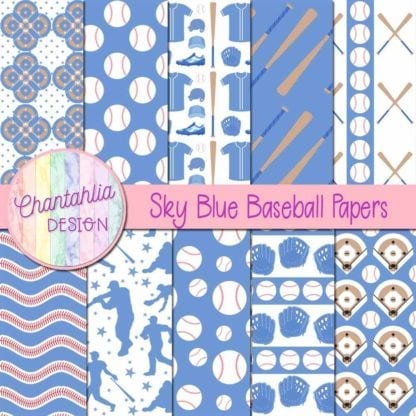 sky blue baseball digital papers