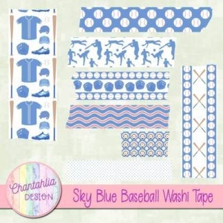sky blue baseball digital washi tape