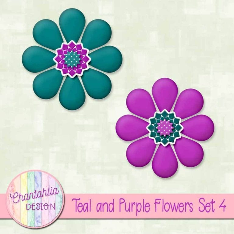 Free Teal and Purple Flowers for Digital Scrapbooking