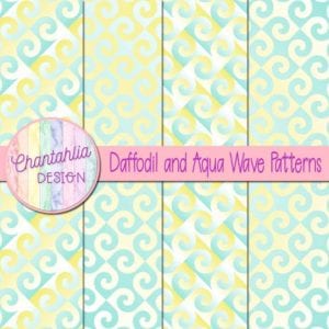 Free Daffodil and Aqua Digital Papers with Wave Designs
