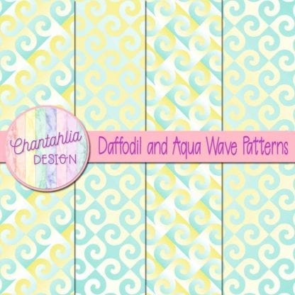 Free daffodil and aqua digital paper backgrounds with wave designs