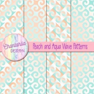 Free peach and aqua digital paper backgrounds with wave designs