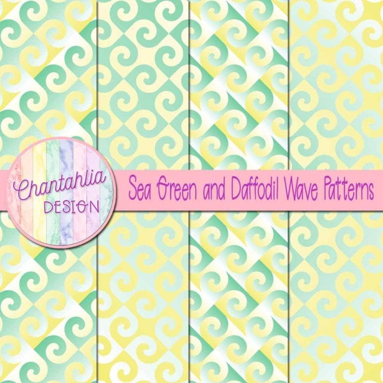 Free Sea Green and Daffodil Digital Papers with Wave Designs